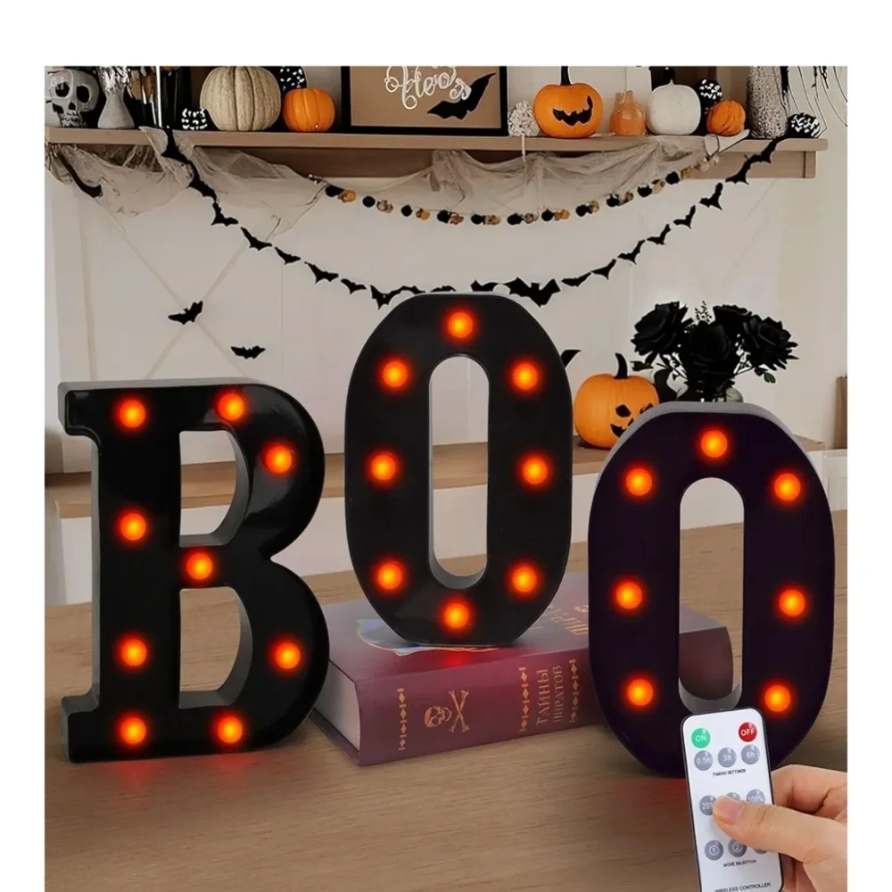 LED BOO Sign with Remote - Black and Orange